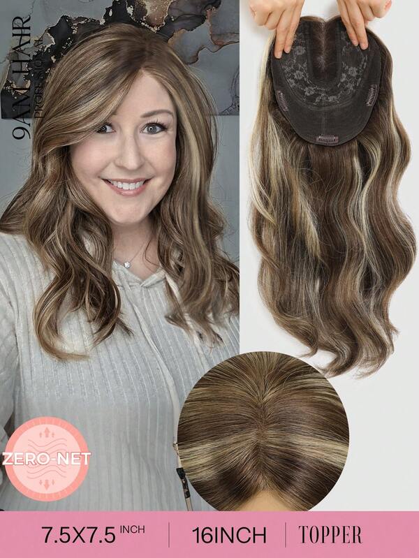 ZERO-NET 16" Hair Toppers For Women Real Human Hair 100g Hair Toppers For Women With Thinning Hair 7.5x7.5inch Base Toppers Hair Pieces For Women