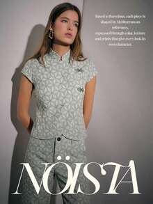 Nöista Conjunto de dos piezas con estampado geométrico, top de manga corta y pantalones de pierna ancha, atuendo elegante y casual de otoño, para salir, estilo de fin de semana - verde menta - Ver 10