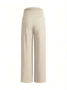Modmama Pantalones largos de pierna ancha casuales de unicolor con cintura ajustable para maternidad, otoño - Multicolor - Ver 8