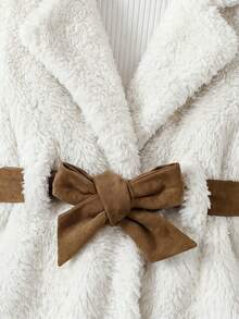 SHEIN Babygirl Autumn/Winter Cute Versatile Khaki Fluffy Belted Jacket - Khaki - View 3