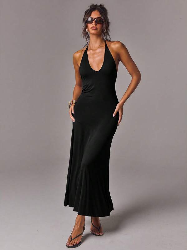 Athîral Women's Casual V-Neck Long Dress