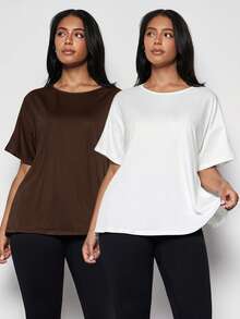 Voyena Plus Size Women 2pcs Set Sports T-Shirt, Workout Top, Sports Tank Top, Yoga Top, Casual Everyday Top - Coffee Brown - View 2