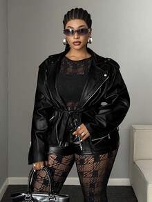 Maweii Women's Plus Size Hollow Out Sheer Fitted Sexy Jumpsuit Fall - Black - View 2