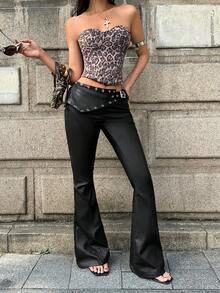 Jeanoix Y2K Women's Fashion Low Waist Skinny Flare Pants - Black - View 4