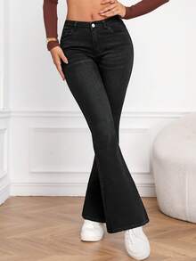 EMERY ROSE Slant Pocket Bootcut Leg Jeans Y2k - Black - View 2