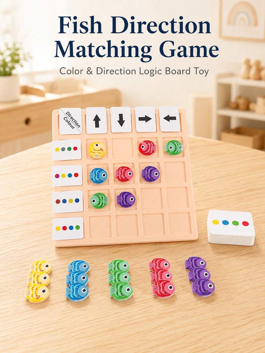 Zazumi Trò chơi ghép hướng cá, trò chơi bàn cờ logic màu sắc và hướng, đồ chơi giải đố rèn luyện tư duy logic, trò chơi trí tuệ phân loại màu sắc nhận biết hướng trên bàn, trò chơi giáo dục tương tác cho gia đình và tiệc tùng