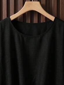 SHEIN Clasi Women's Summer Solid Color Round Neck Top And Long Pants Casual Daily Outfit - Black - View 5