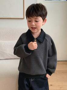 DAZY Baby Boys Contrast Color Lapel Long Sleeve Sweatshirt Toddler Fall - Grey - View 6