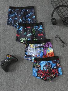 SHEIN 小男孩簡約舒適休閒彈性腰親膚四角內褲 4入組 - 彩色 - 查看 7