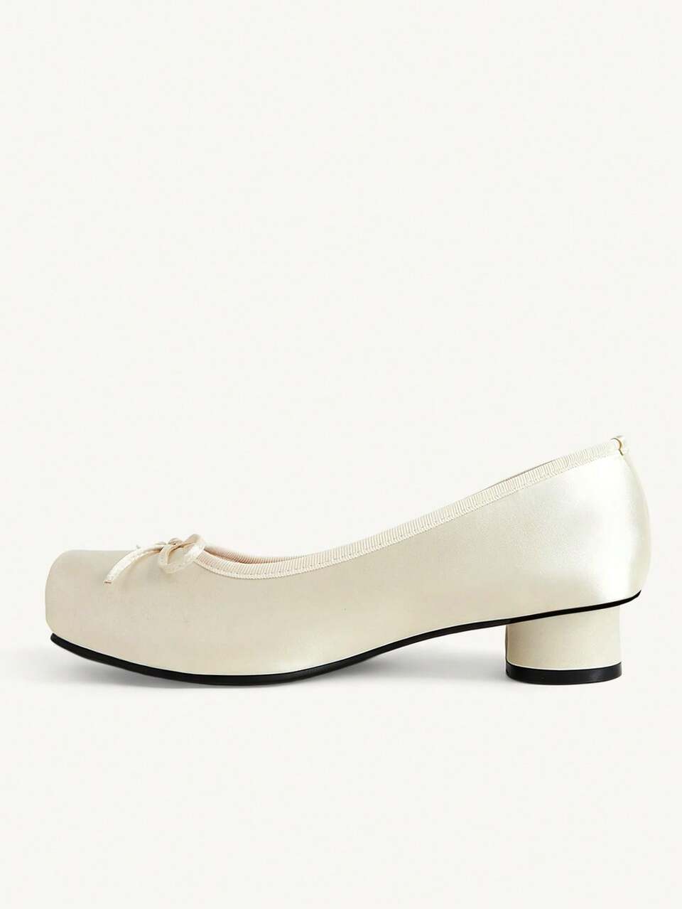 CUCCOO CHICEST Women's Satin Bow Square Toe Low Block Heel Elegant Off-White Ballet Flats Daily Casual Shoes Fall Shoes