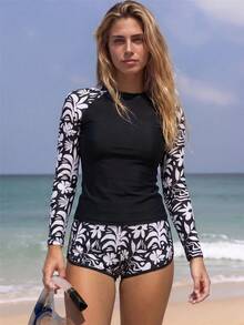 Swim SPRTY Model Tank Top Camisole Bikini Wanita Motif Tropis Pantai Musim Panas Terbaru 2026 untuk Semua Musim, Atasan Tank Top dan Camisole Bikini - Hitam dan Putih - View 3