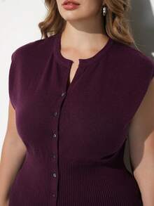 Maija Plus Size Women's Solid Color Casual Versatile Daily Knit Top - Burgundy - View 6