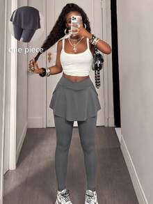 SHEIN Sports Eassivo Lady High-Waist Pants And Tight Pants - Grey - View 5