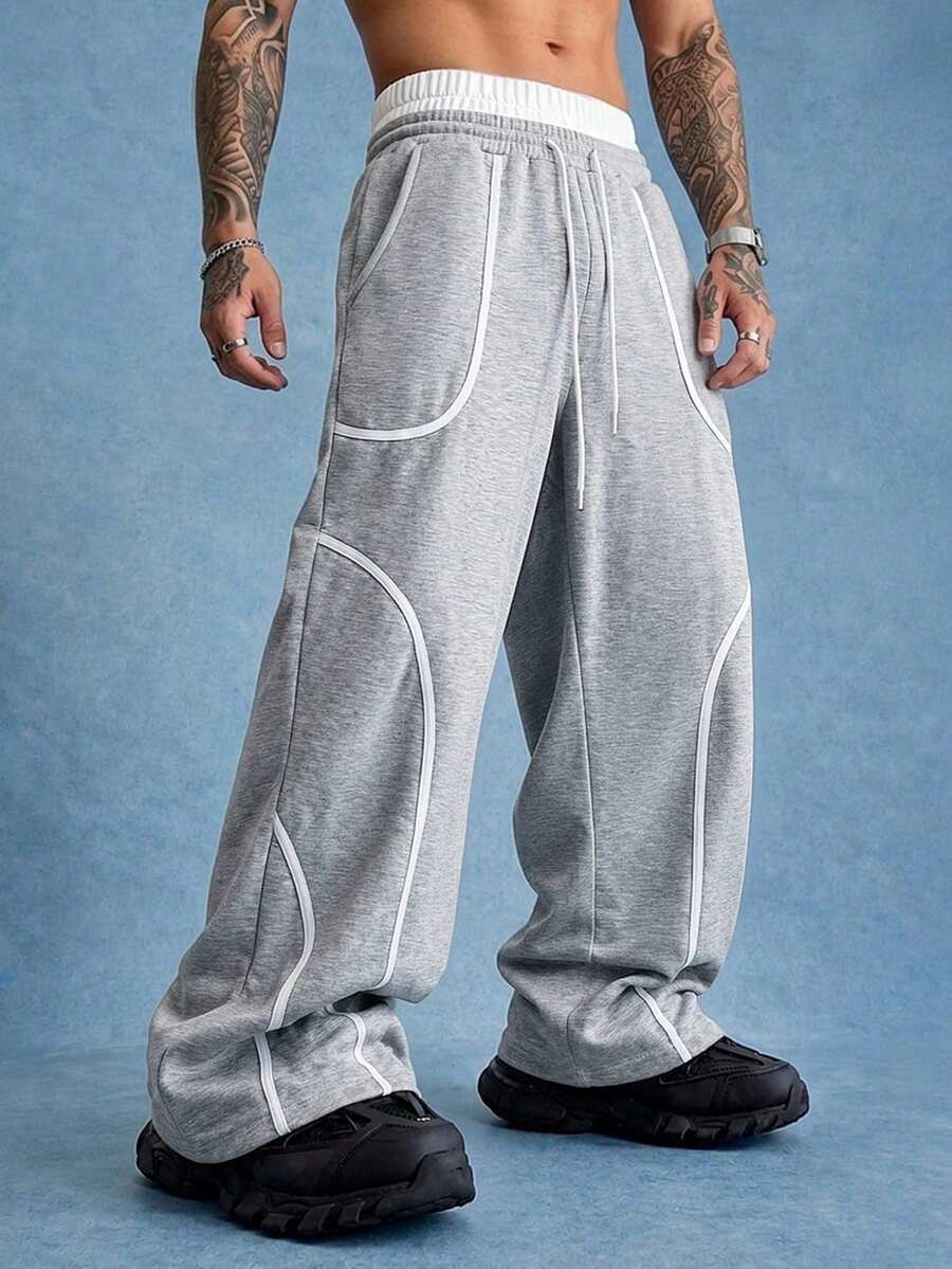 PAVTROS Men's Drawstring Waist Casual Daily Wear Sweatpants - Grey - View 1