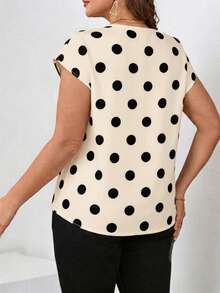 Chikora Plus Size Fashion Women's Geometric Print Short Sleeve Shirt - Apricot - View 2