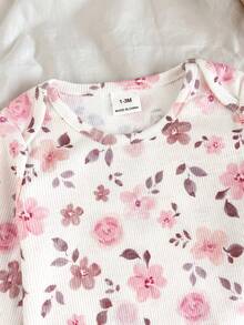 SHEIN Flower More Flower 新生兒長袖褲裝套裝 - 粉色 - 查看 3