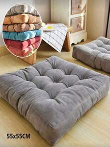 1 Buah Alas Kursi Corduroy Besar 55cm, Bantal Lantai Tatami, Warna Polos, Persegi, Tebal, Berlapis - Bantalan kursi tebal persegi - View 2