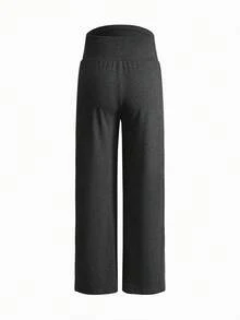 Modmama Pantalones largos de pierna ancha casuales de unicolor con cintura ajustable para maternidad, otoño - Multicolor - Ver 13