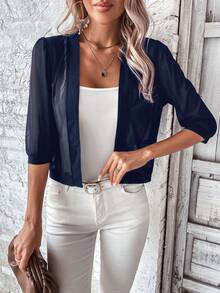 EMERY ROSE Chaqueta de malla de unicolor simple y transparente para mujer en otoño/invierno - Azul Marino - Ver 6