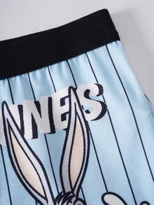 LOONEY TUNES X SHEIN Women's Striped Cartoon Print Lingerie Set - Blue - View 5