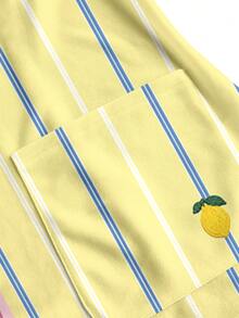 PopScrub Casual Minimalist Scrub Top With Fresh Striped Lemon Print Pattern, Suitable For Work Commute And Pet Hospital - Multicolor - View 5