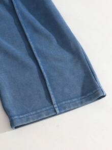 SHEIN Playful Pals 女童新款黑色酸洗休閒寬鬆俏皮可愛英文刺繡圓領羅紋針織牛仔套裝 2 件組，春秋冬必備，簡約時尚百搭，日常穿著新款針織牛仔套裝 - 藍色 - 查看 5