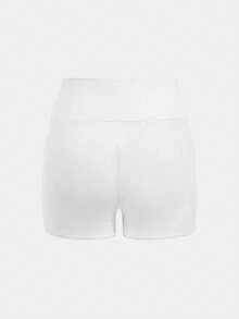 SHEIN Girlism Tween女孩休閒春夏針織純色高腰運動瑜伽短褲 4件/套 - 白色 - 查看 10
