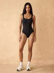 Silquee Bodysuit Pembentuk Tubuh Wanita Warna Polos dari Spandex dengan Bra Terintegrasi, Victoria Secret, Seksi untuk Kencan Malam, Pengontrol Perut untuk Kebugaran, Victor - Hitam - View 3
