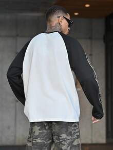Devon Thys Men's Loose Fit Raglan Sleeve T-Shirt, Black & White Contrast, Handwritten English Print Graphic Long Sleeve Men Men's Long Sleeve T-Shirt Baseball Tee Men's Baseball Shirt Jersey Long Sleeve Old Money,Daily Leisure, Weekend Trips, Outdoor Activities, Travel Expeditions, Relaxed Work Environments Or Semi-Formal Occasions, Boyfriend/Husband Gift, Anniversary /Birthday Gift Party Summer Vacation Holiday New Years Wedding Valentine's Day - Black and White - View 2