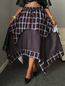 Mawevolt Plus Size Women's Plaid Casual Versatile Daily Wear Skirt - Multicolor - View 2
