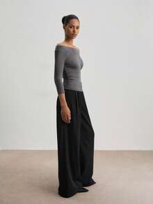 ATUI Studio Atasan Rajut Wanita Lengan 3/4 Campuran Wol Tencel Motif Marmer Layar Perak Model Bahu Terbuka - Atasan untuk Transisi Musim Gugur/Musim Dingin, Pakaian Berlapis yang Penting - Light Grey - View 7
