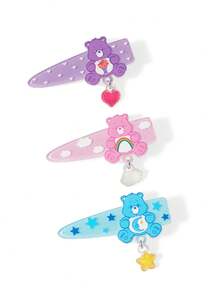 SHEIN X Care Bears 3件組可愛卡通圖案髮夾，禮物，髮飾 - 彩色 - 查看 4