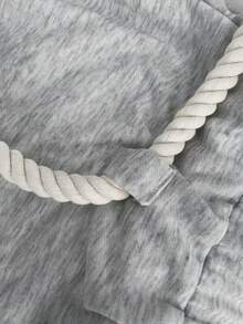 SHEIN CURVE+ Women's Plus-Size Summer Casual Sportswear Grey Sweatpants, Capri Design, White Chunky Rope Detailing, Suitable For Everyday Casual Wear, Versatile Item, Sportswear. - Grey - View 8