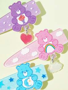 SHEIN X Care Bears 3件組可愛卡通圖案髮夾，禮物，髮飾 - 彩色 - 查看 3
