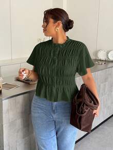 Firerie Camisa de Talla Grande Casual de Verano unicolor con Volantes - Verde - Ver 6