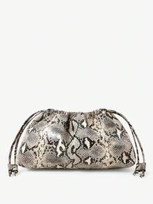 MUSERA 蛇紋 PU 手拿包 春夏休閒酷感度假風 - 蛇紋卡其 - 查看 3
