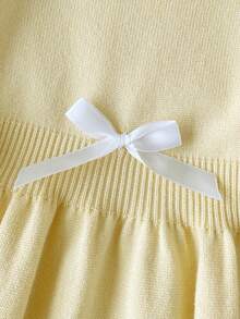 SHEIN Baby Girl Colorblock Patchwork Ruffle Long Sleeve Cute Knitted Dress - Yellow - View 7