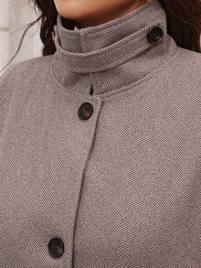 SHEIN Clasi Plus Size Minimalist Versatile Button Long Sleeve Jacket Vintage Fall - Camel - View 8