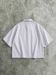 SUMWON Striped Short Sleeve Cropped Shirt With Chinese Frog Button Closure Collared Oversized Boxy Summer Top,Cropped Shirts For Men,Men Shirts For Summer - Light Grey - View 5