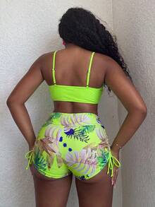 Alexandranx Bañador bikini con estampado tropical con cordón - Verde Lima - Ver 2