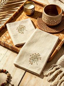 Cirelle 1/2/4pcs Botanical Floral Embroidered Dinner Napkins, Premium Cotton Linen Blend Cloth Napkins, Reusable Oatmeal Napkins For Table Decoration - Multicolor - View 5