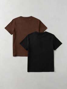 SHEIN Vacaura 青少年男孩字母圖案休閒日常短袖T恤 - 彩色 - 查看 2