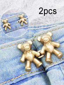 6/4/2Pcs Bear Pattern Sewing Buttons For Jeans, No-Sew Detachable Bear Waist Buckle Pants Waist Adjuster, Decorative Buttons For Skirts, Pants Waist Adjustable Buttons - Multicolor - View 18