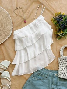 Soleia Women's Solid Color One-Shoulder Casual Versatile Daily Wear Top - White - View 7