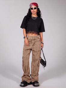 Comfortcana Women's All-Season Going Out Sexy Streetwear Y2k Chic Goth Punk Vintage Basic Preppy Washed Black Loose Short Crop Tops Black Tops Casual Blouses - Black - View 7