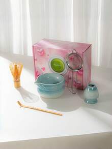 Gradient Bow Matcha Set Japanese Ceramic Tea Bowl With Spout Bamboo Tea Whisk And Sieve 5-Piece Complete Gift Box Afternoon Tea Gift Tea Set - Multicolor - View 11