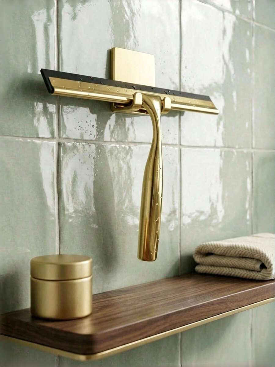 Cirelle 1pc Stainless Steel Shower Squeegee For Shower Glass Doors, Bathroom Wall & Mirror Cleaner, Professional Window Squeegee With Adhesive Hook - Multicolor - View 1