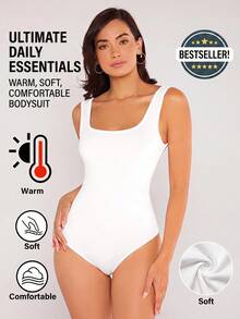 SHEIN BASICS 女款休閒百搭極簡風保守百搭純色無袖連身衣 白色秋季居家旅行穿搭 - 白色 - 查看 7