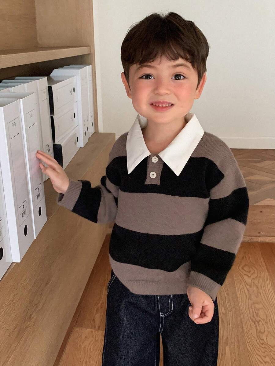 DAZY Baby Boys Turn Collar Striped Long Sleeve Autumn/Winter Korean Style Sweater Toddler - Multicolor - View 1