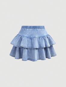 Girlism Rok Denim Biru Bertingkat untuk Remaja Putri - Medium Wash - View 2